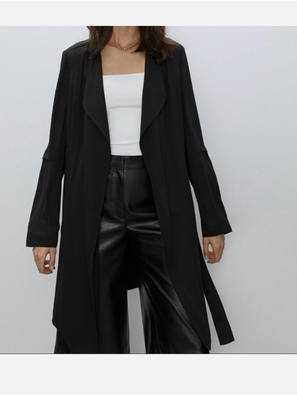 Aritzia Babaton Black Flowy Belted Trench Jacket Duster Coat Size Large